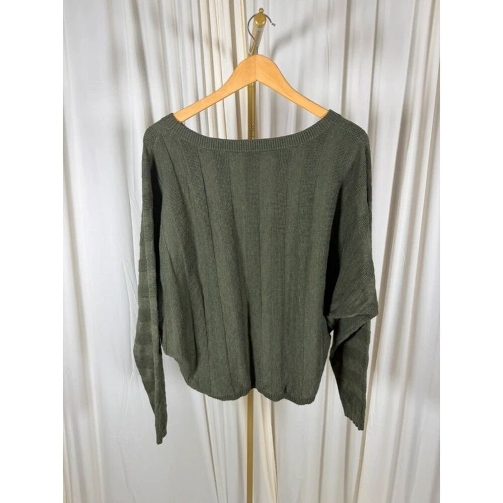 Cyrus Olive Green Mixed Ribbed Knit Wide Scoop Neck Dolman Sweater Large EUC